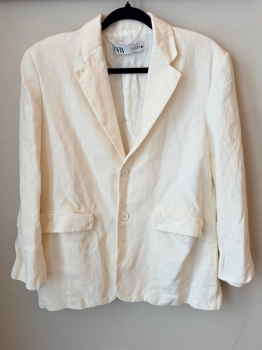 Zara Cream Linen-Blend Single-Breasted Blazer Office Siren Comfy